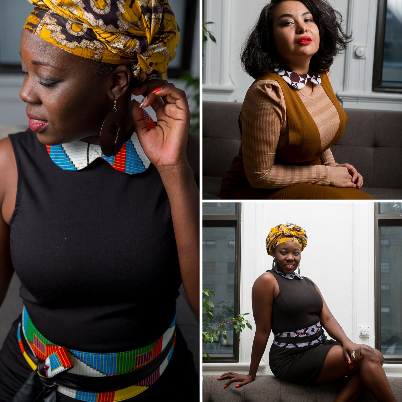 différentes femmes portant un col claudine en pagne africain wax