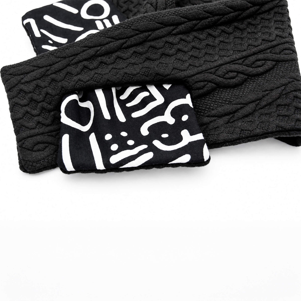 Black Reversible Knit Neck Warmer with Black and White Appliqué – Unisex