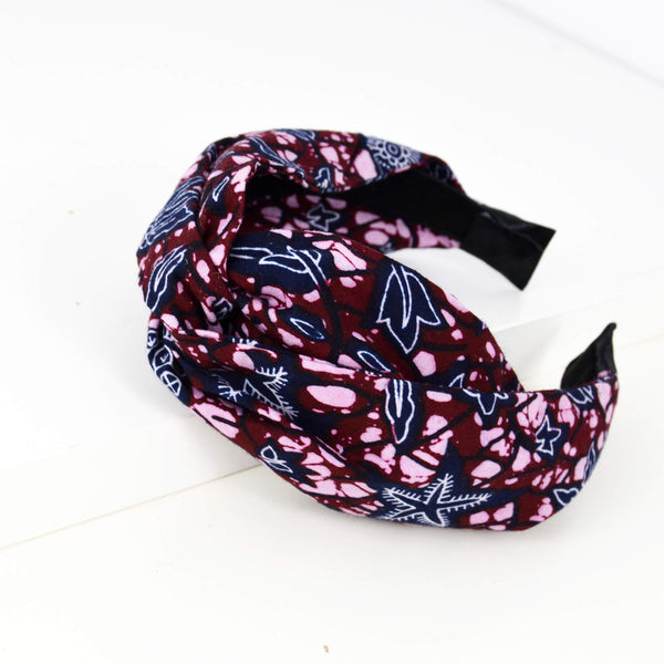 burgundy with navy blue leaves cross knotted headband