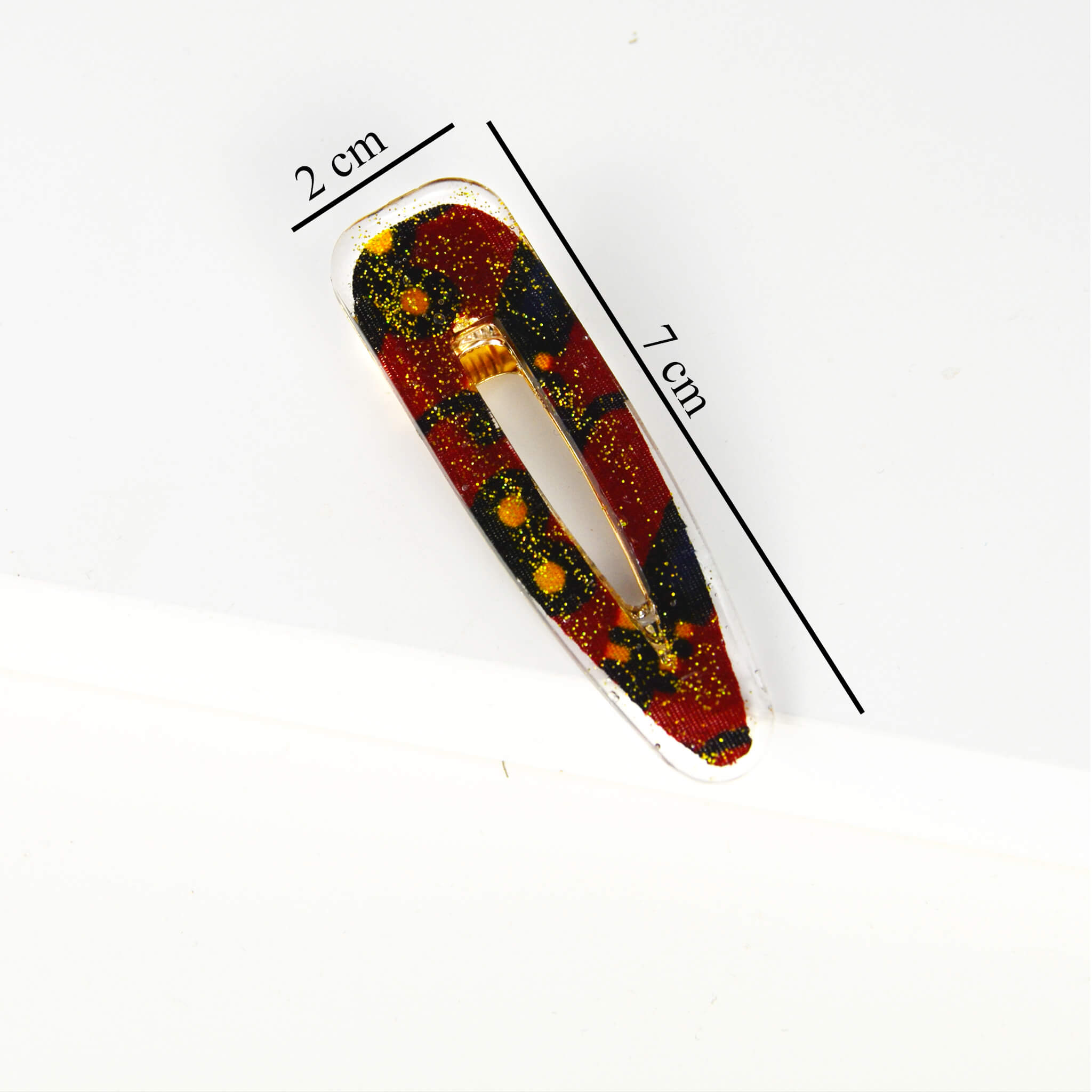 Barrette goutte de larme - rouge et noir