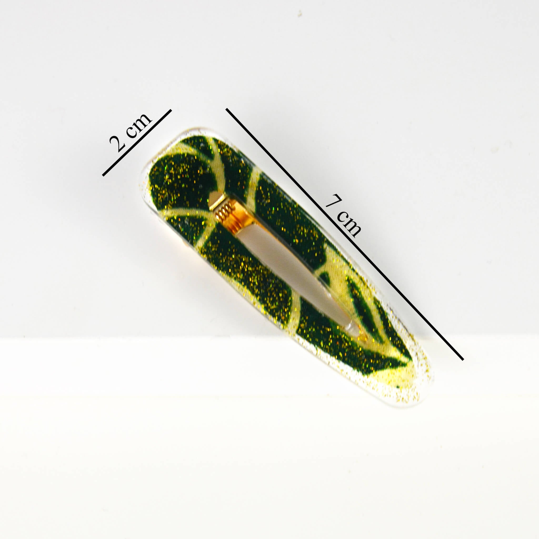 Barrette goutte de larme - vert et beige