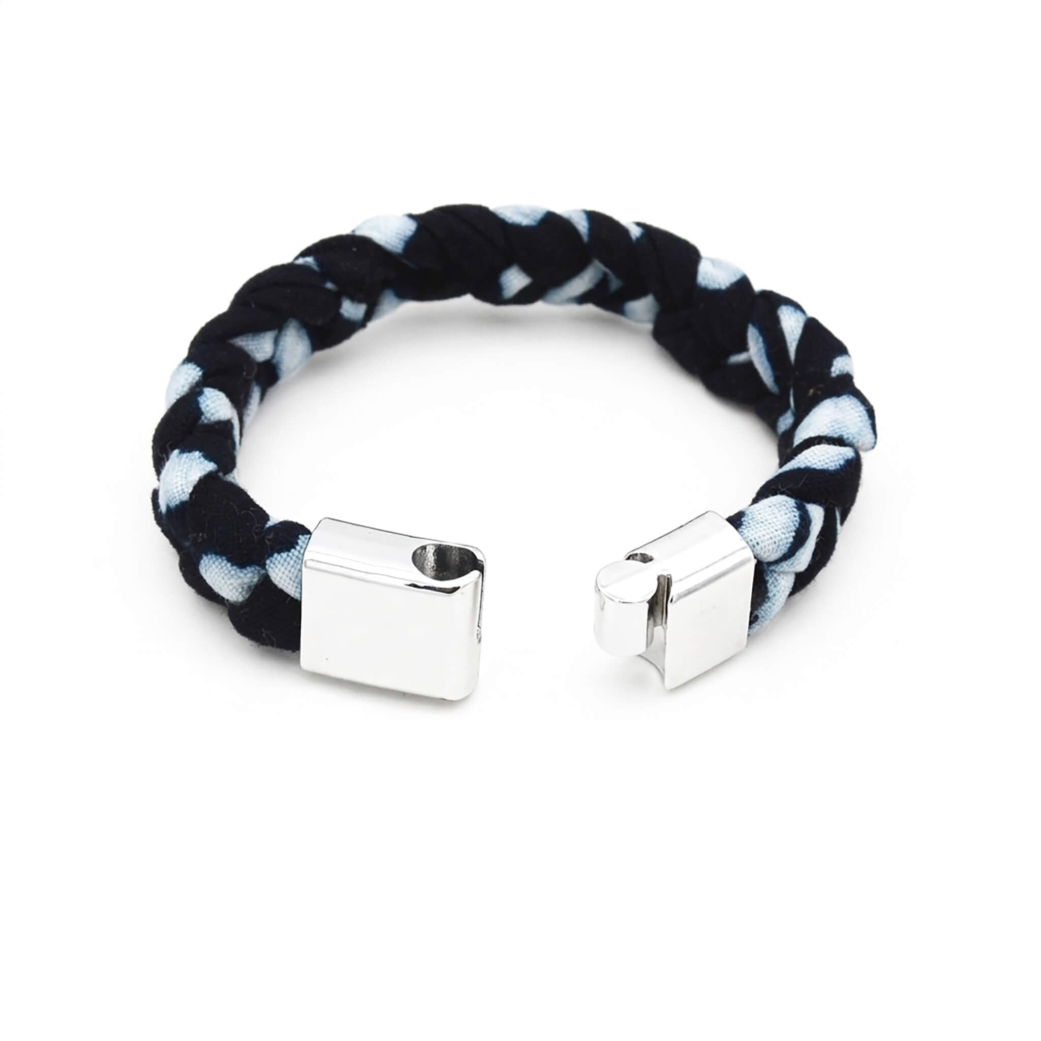 Navy Blue & Light Blue Braided Fabric Bracelet – Metal Clasp