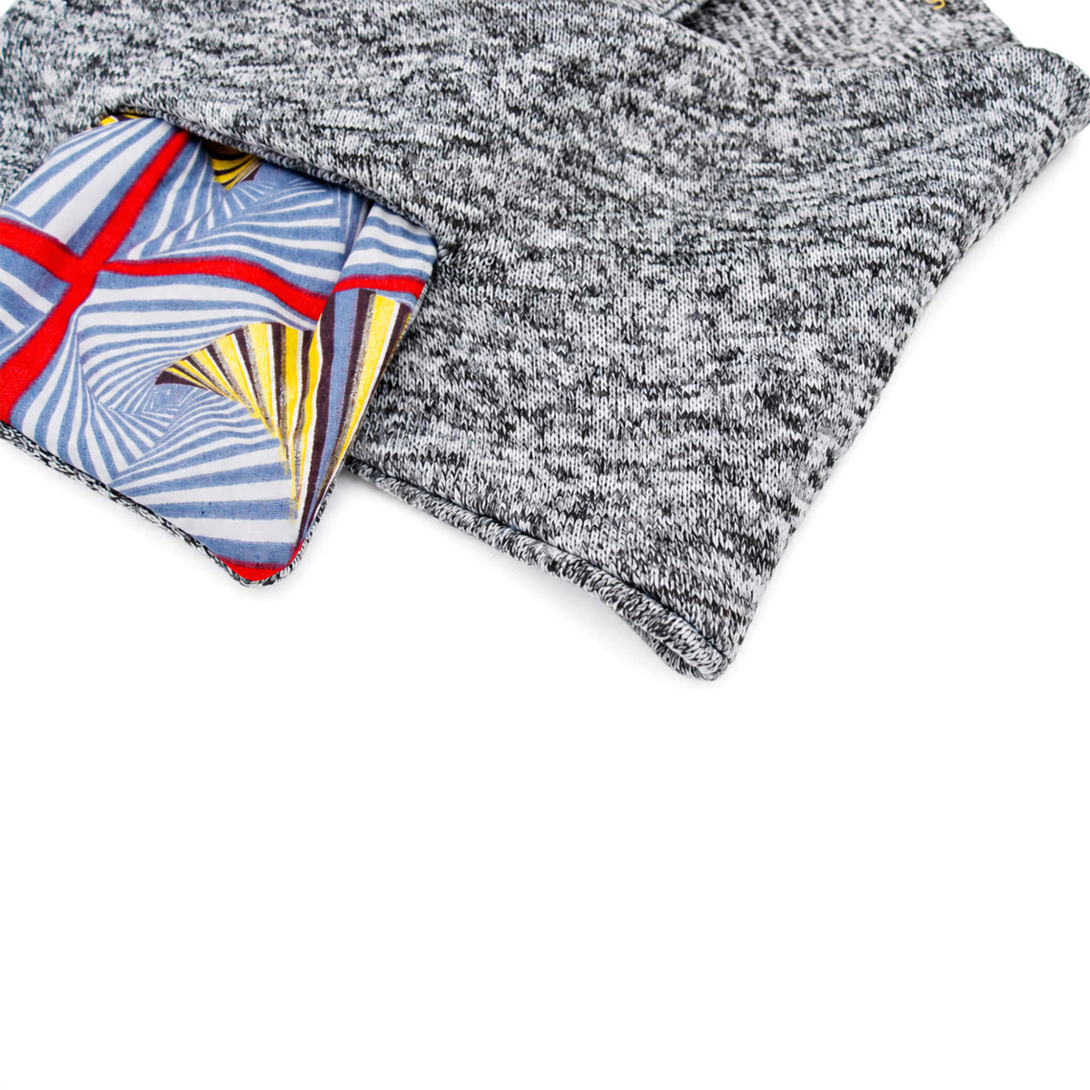Red Reversible Fleece KnGrey Reversible Fleece Knit Neck Warmer with Multicolour Wax Print Appliqué – Unisexit Neck Warmer with Red and Black Wax Print Appliqué