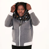 Reversible Hooded Neck Warmer – Gray and Mud Cloth