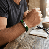 Braided Fabric Bracelet in Green and Black – Metal Clasp