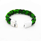 Braided Fabric Bracelet in Green and Black – Metal Clasp