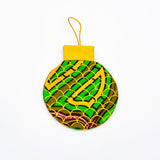 Ornement de Noël plat en tissu recyclé – vert, doré et brun