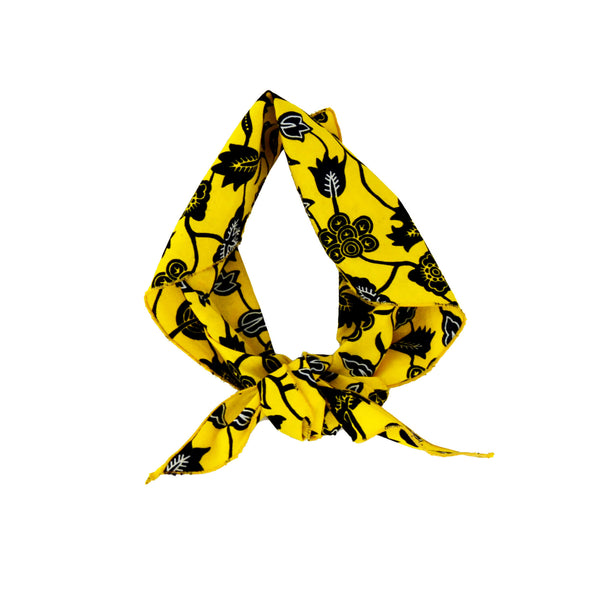Foulard bandau triangulaire floral-jaune et noir