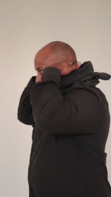 Reversible Hooded Neck Warmer – Gray and Mud Cloth