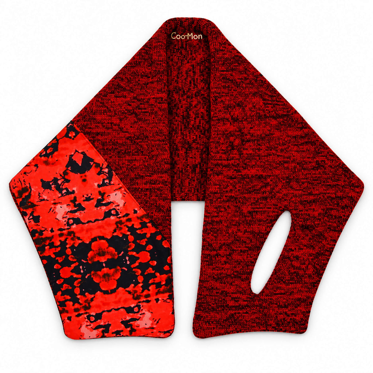 Red Reversible Fleece Knit Neck Warmer with Red and Black Wax Print Appliqué