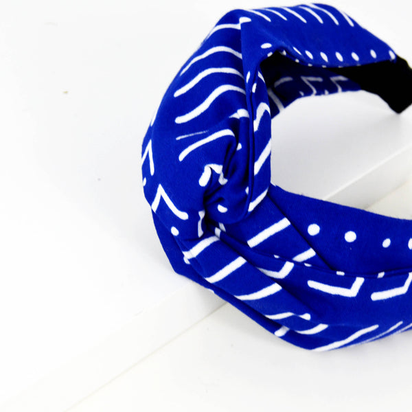 blue and white cross knotted headband