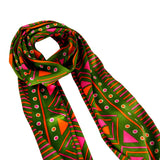 unisex colorful green, orange, and pink long satin silk scarf