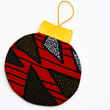 Ornement de Noël plat en tissu recyclé – rouge, noir et doré