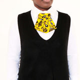 yellow and black short pleated tie for women handmade in Quebec