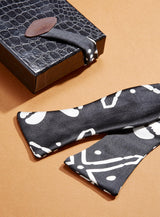 Self Tie Bow Tie - Black Satin With Cowrie Pattern
