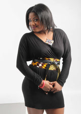 Wide Wrap Belt, Reversible Obi Belt - Brown African Print