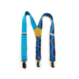 Boys Bow Tie And Suspenders - Blue And Kiss Pattern