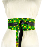 Wide Waist Wrap Belt, Obi Belt - Colorful African Print