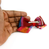 Hair Bow, Baby Hair Barrette -Red Pink Madras Fabric