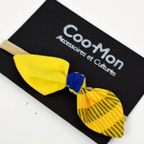 Girl Bow Nylon Headband - Yellow African Print