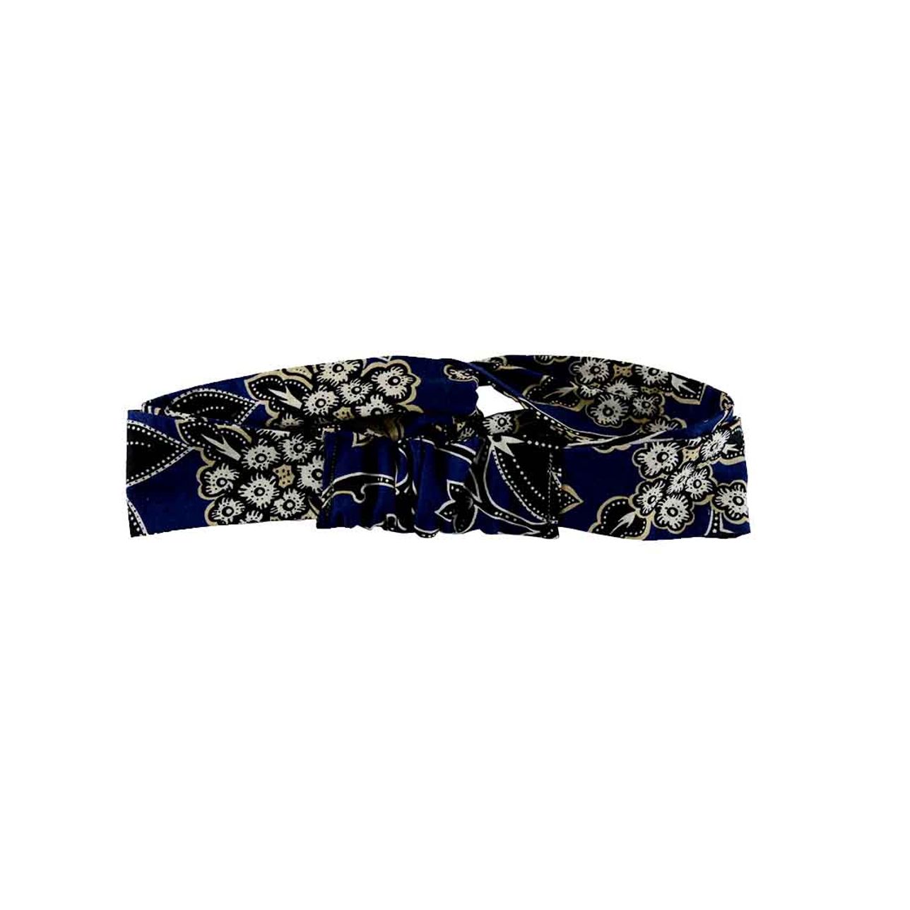 Criss Cross Headband - Navy Blue Floral Recycled Fabric