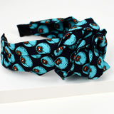 Serre-Tête Foulard Noué Appliqué Floral- Bleu Marine Et Turquoise