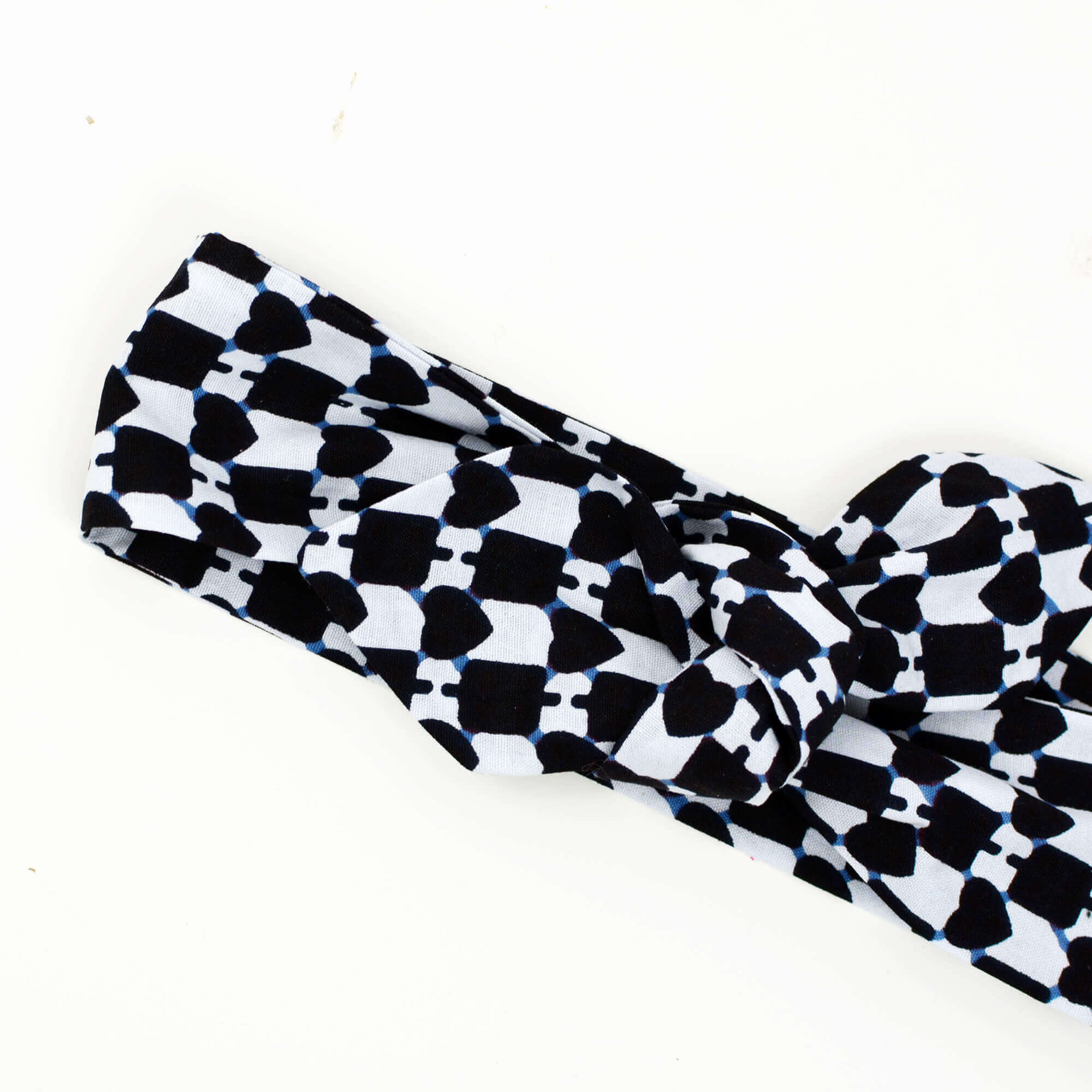 Bow-Tie Headband, Boho Hairband - Black And White African Print