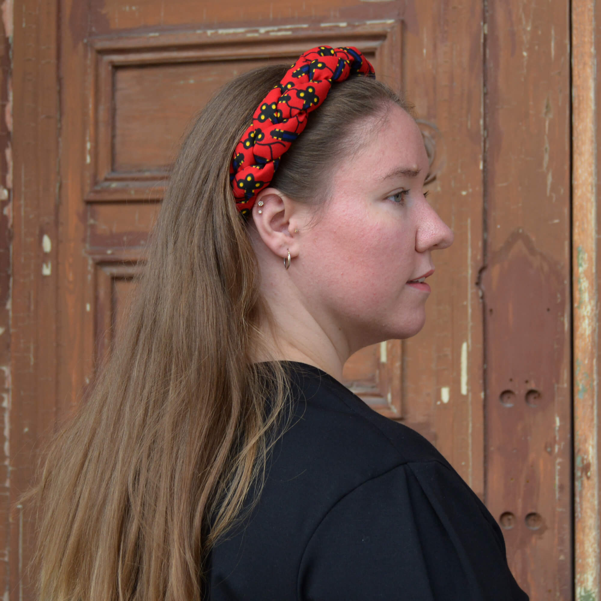 Braided headband - red and black