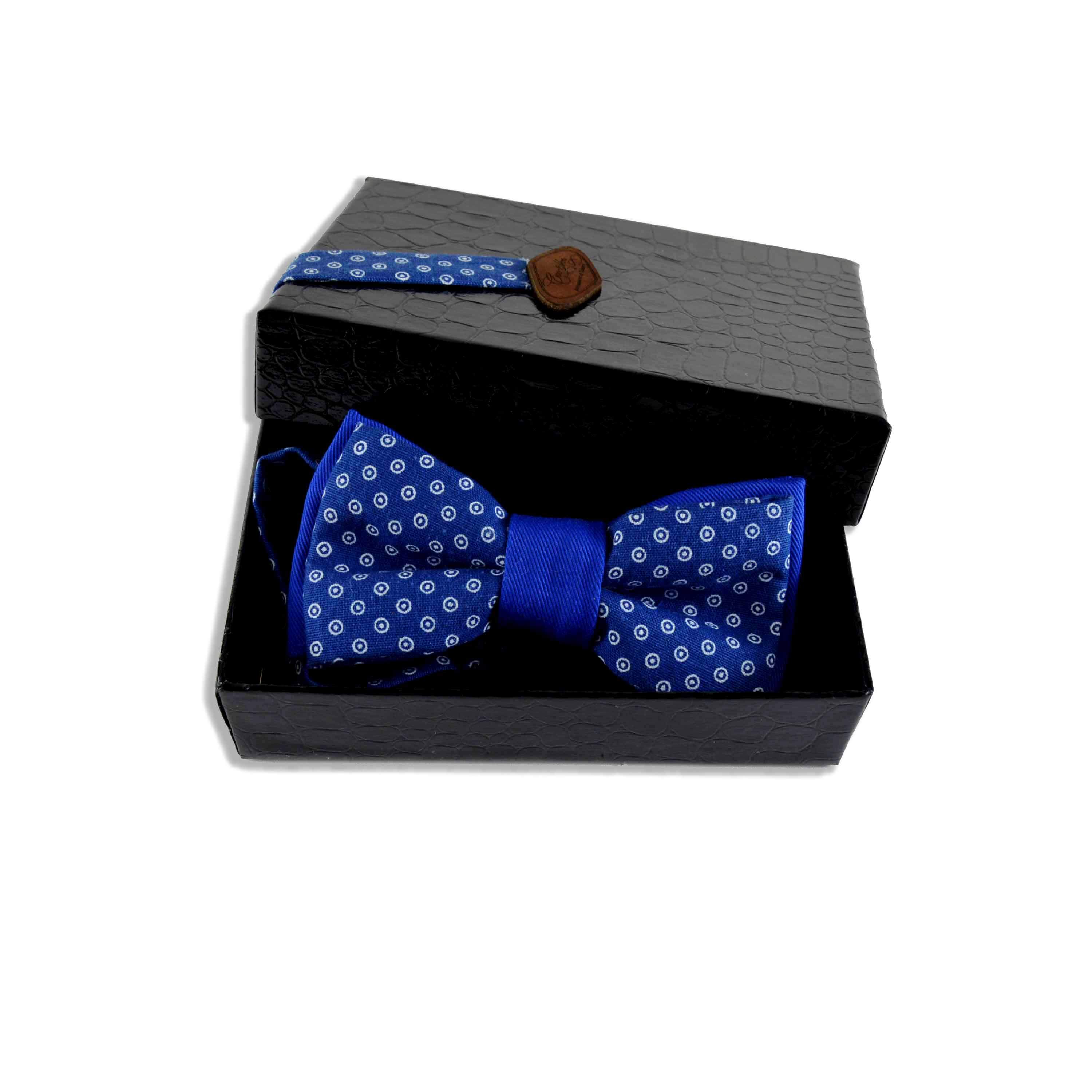 Navy Blue Bow Tie - Polka Dot Shweshwe
