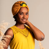Ensemble Bonnets Turbans Maman Et Bébé - Jaune Moutarde