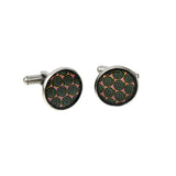 boutons de manchette ovales avec un motif rose portant des spirales vertes