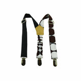 Boy Bow Tie And Suspenders - Brown & White Polka Dot African Print