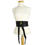 Waist-Defined Wide Wrap Belt, Obi Belt - Green Mud cloth