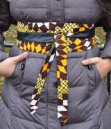 Wide Wrap Belt, Reversible Obi Belt - Brown African Print