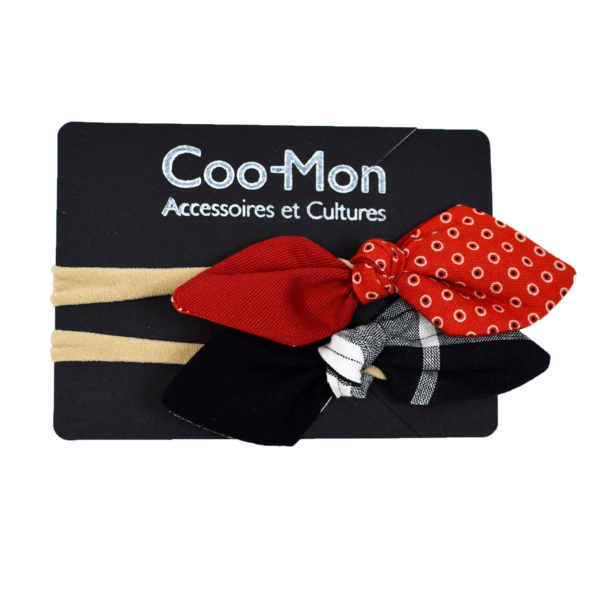 Duo Bandeaux Boucles Papillon - Rouge Pois Blanc, Noir