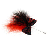Lapel Pin - Red Black Chinese Brocade And Feather