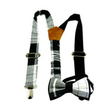 Boy Bow Tie And Suspenders - Black & White Plaid Madras