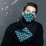 Matching Knit Scarf And Cloth Mask Set - Blue & Black
