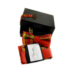 Bow Tie And Pocket Square Set - Red Plaid Madras