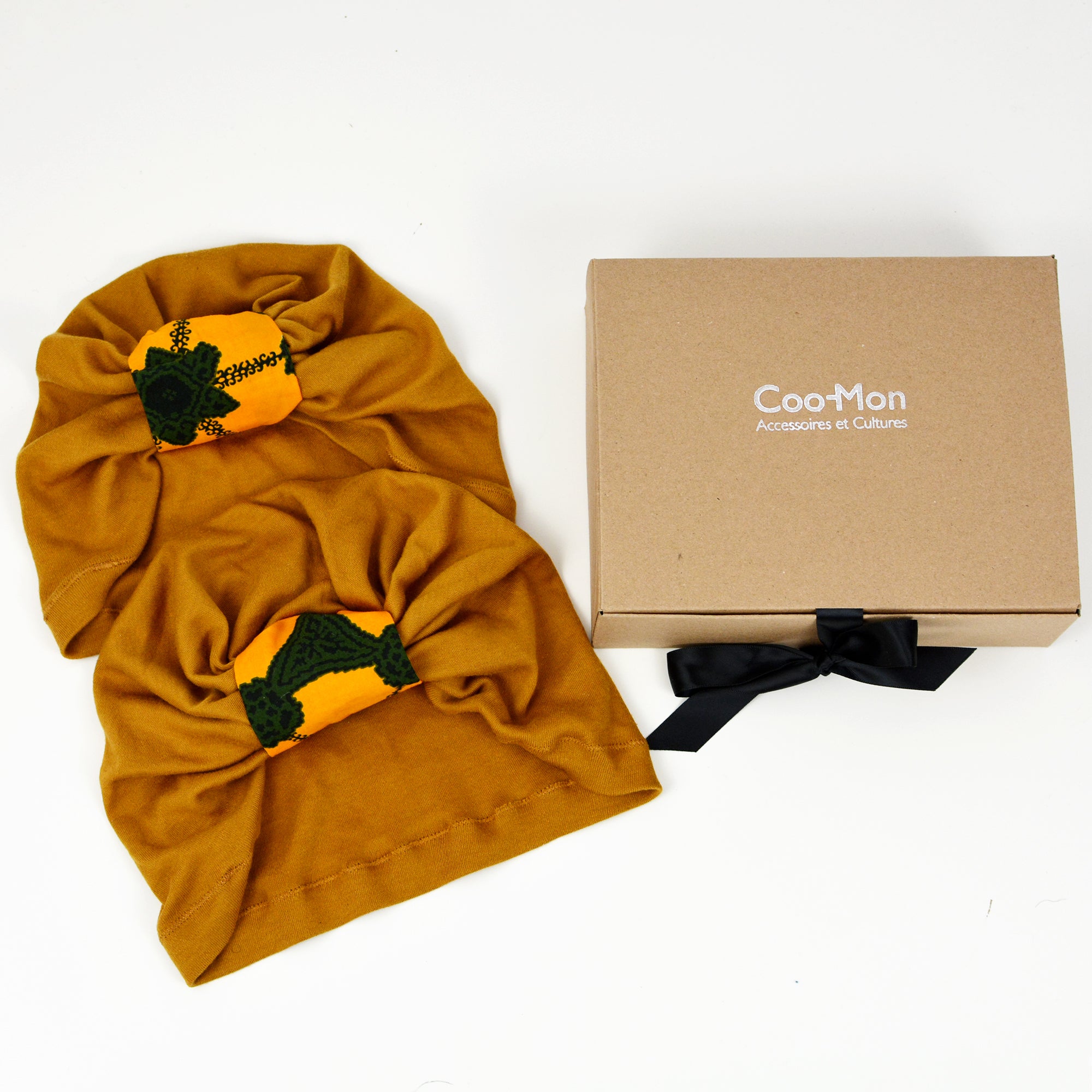 Mom And Baby Turban Beanies Set - Mustard Yellow
