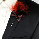 Lapel Pin - Red Black Chinese Brocade And Feather