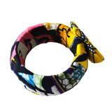 Wide Bangle Bracelet - African Print Origami Flower
