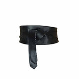 Wide Waist Belt, Obi Belt - Brown Polka Dot African Print