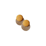 Sisal stud earrings Tany, orange-yellow polka dot - big