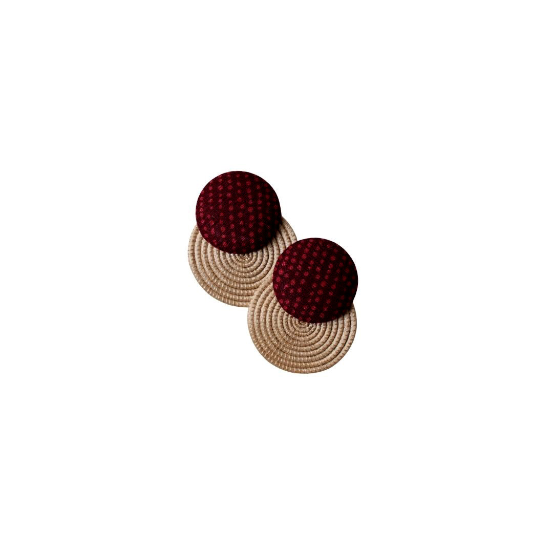 Clous d'oreilles sisal hudurungi, bourgogne à pois - grands