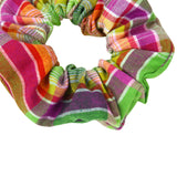 plaid green and pink plaid Madras fabric hair elastic, scrunchie