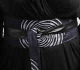 Waist-Defined Tie Belt, Reversible Obi Belt - Black African Print