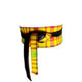 Wide Wrap Belt, Obi Belt - Yellow Red Plaid Madras Fabric