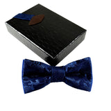 Navy Blue Bow Tie - Embroidery Floral Pattern