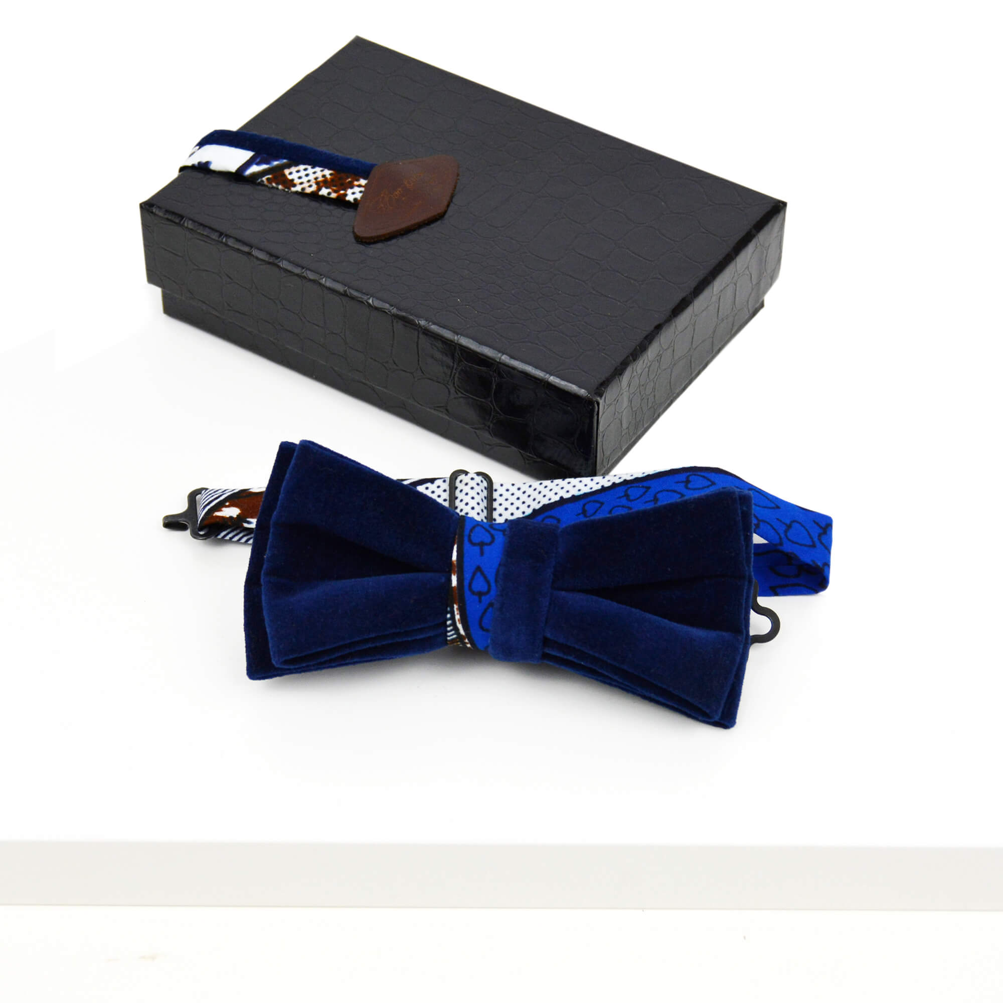 Nœud Papillon Bleu Marine - Velours Et Tissu Africain